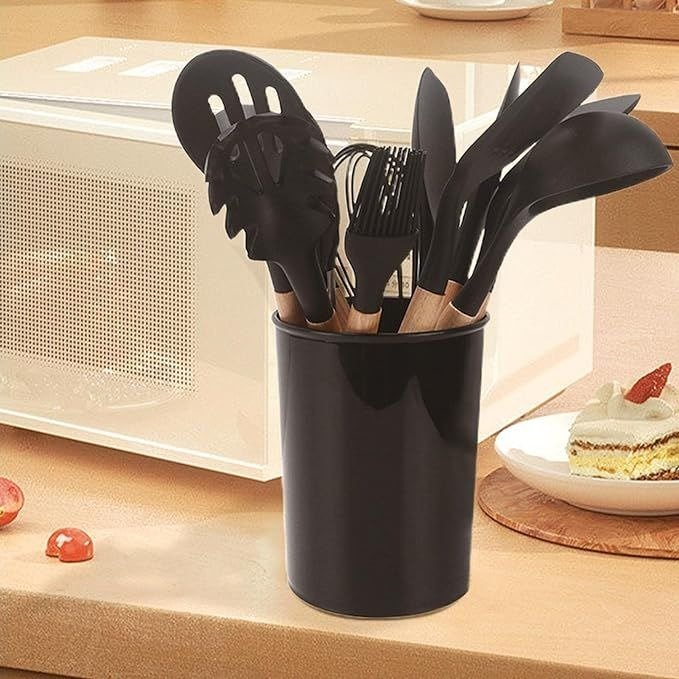 12-Piece Silicone Kitchen Utensil Set with Wooden Handles