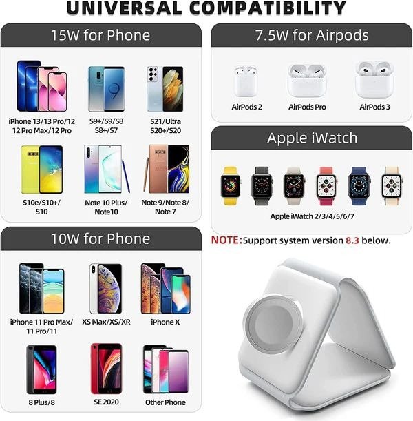 3-in-1 Wireless Charging Station – 15W Fast Charging Stand
