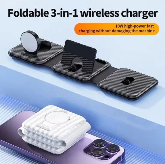 Foldable 3-in-1 Magnetic Wireless Charger – iPhone, Apple Watch & AirPods