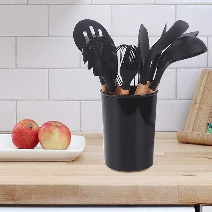 12-Piece Silicone Kitchen Utensil Set with Wooden Handles